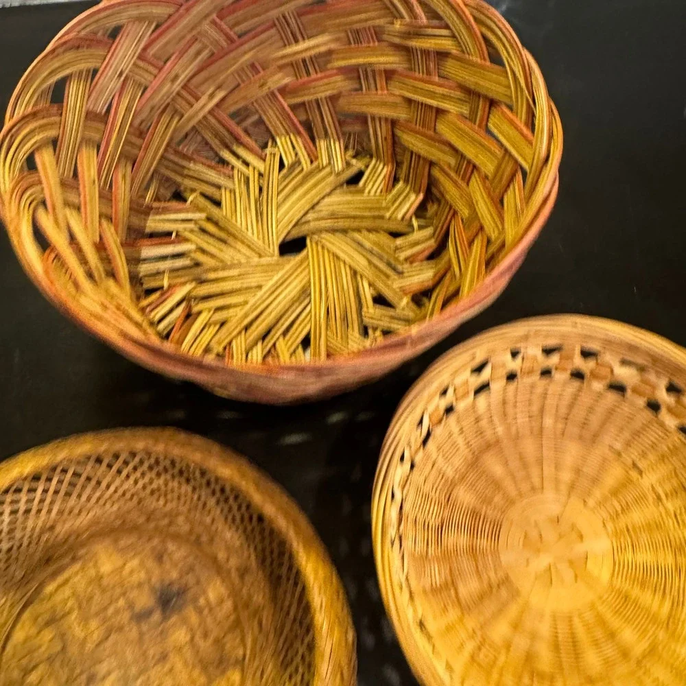 Woven Baskets Home Decor Set of 3 Brown Tan Mixed Weave Boho Rustic